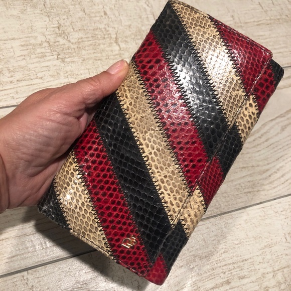 60/70s Christian Dior Diagonal Striped Snakeskin Expandable Wallet Clutch, YSL - Picture 1 of 10